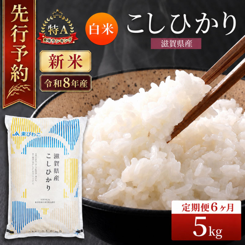 【令和8年産】 先行予約 新米 こしひかり 5kg 6回定期便 令和8年産 定期便 米 精米 こめ コメ お米 ご飯 米 コシヒカリ 米定期便 6か月定期便 6ヶ月定期便 6回 6ヶ月 6か月 滋賀県 豊郷 豊郷町 2729005 - 滋賀県豊郷町