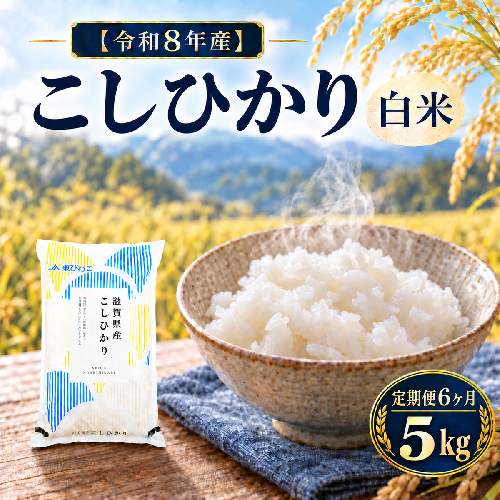 【令和8年産】 米 定期便 コシヒカリ 白米 5kg 新米 こしひかり 6回定期便 精米 こめ コメ お米 ご飯 米定期便 6か月定期便 6ヶ月定期便 6回 6ヶ月 6か月 滋賀県 豊郷町 2729005 - 滋賀県豊郷町