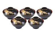 川連漆器 加賀丸吸物椀菊5客組【(株)阿部健吉商店】[E5303]