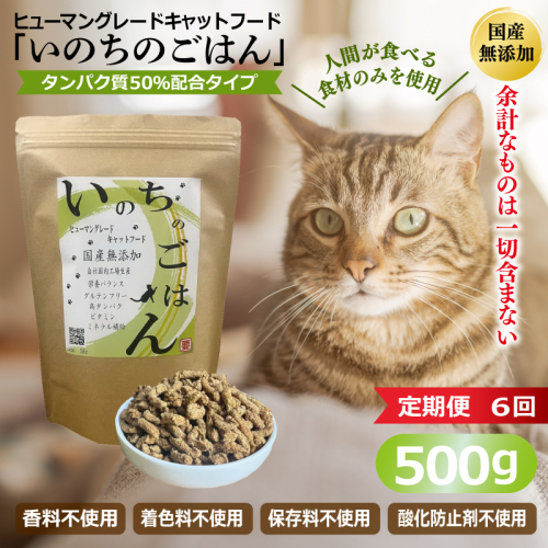 【定期便】国産無添加 キャットフード 500g×全6回 「いのちのごはん」タンパク質 50％配合タイプ【猫 ねこ ペットフード チキン 手作り ヒューマングレード 国産】 099Z639 2732426 - 大阪府泉佐野市