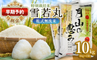 【早期予約特別企画】【令和8年産先行予約】 特別栽培米 雪若丸 乾式無洗米 10kg (5kg×2袋) 山形県鶴岡市産　米工房 月山 | 国産 ブランド米 米どころ 庄内米 大粒 食べ応え 抜群 おにぎり お弁当 おすすめ 人気 贈答 ギフト プレゼント 農家直送 送料無料 令和8年 新米 予約