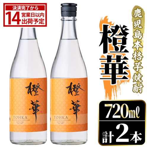 鹿児島本格芋焼酎！「橙華」(720ml×2本) 国産 鹿児島県産 アルコール 芋 焼酎 いも焼酎 お酒 水割り お湯割り ロック ソーダ割 カクテル 【大石酒造】akn038-62 2735048 - 鹿児島県阿久根市