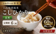 【定期便6回】令和８年産 新米 上高地清流米 こしひかり 玄米 10kg  長野県産 │ 信州 松本市 米 お米 コシヒカリ こしひかり アルプス 国産米 長野県産 新米 玄米 ふっくら 田畑 農家 美味しい