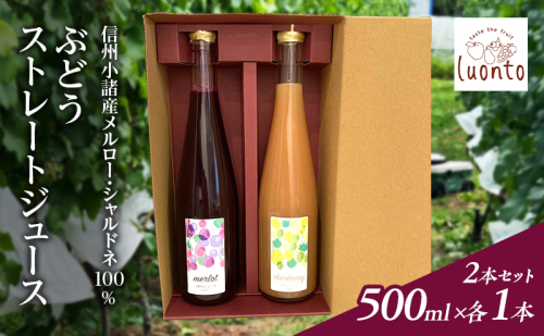 信州小諸産メルロー・シャルドネ100% ぶどうストレートジュース2本セット　500ml×各1本 2735677 - 長野県小諸市