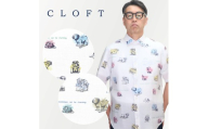 CLOFT 麻100％半袖プリントシャツ”ブルドック柄”犬柄（C/＃29ホワイト×ネイビー） L 新宿区 シャツ カジュアル オリジナル 柄 上質 こだわり プレゼント 半袖 犬好き ブルドッグ ブルドック 白 ホワイト ネイビー 0139-024-S07-5