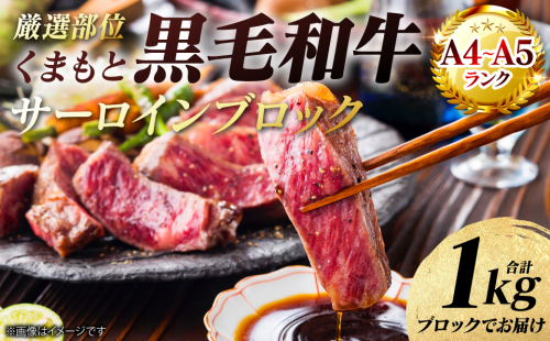 【A4～A5ランク】 【厳選部位】 くまもと黒毛和牛 サーロイン ブロック 1kg 和牛 牛肉 お肉 黒毛和牛 冷凍 焼肉 BBQ おかず 熊本県 八代市 2736212 - 熊本県八代市