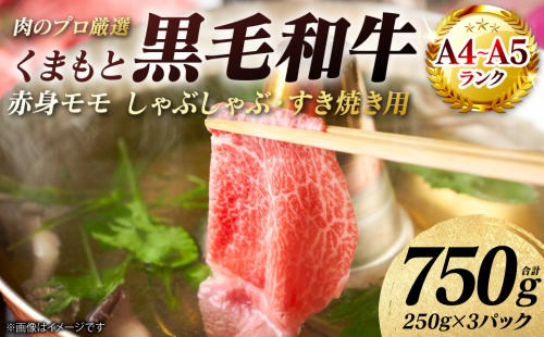 【A4～A5ランク】 くまもと黒毛和牛 赤身 モモ しゃぶしゃぶ すき焼き用　750g （250g×3パック） 和牛 牛肉 お肉 黒毛和牛 冷凍 おかず ギフト 熊本県 八代市 2740055 - 熊本県八代市