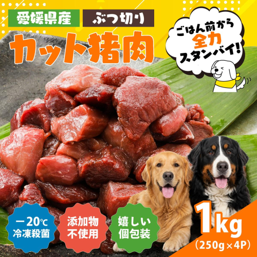 【愛犬用】カット猪肉（ぶつ切り）1kg（250g×4P）＜ペット ペットフード 犬 ワンちゃん個包装 餌 毎日 ジビエ 犬用 おやつ 猪肉 愛媛県産 鬼北町 ドッグフード 冷凍殺菌 特定非営利活動法人Cambio＞
 2740836 - 愛媛県鬼北町