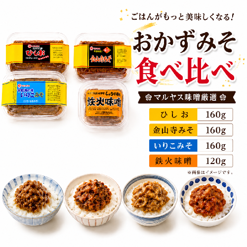 4種のおかず味噌 セット 鉄火みそ120g／ひしお160g／金山寺みそ160g／いりこみそ160g 味噌 おかず味噌 食べ比べ はだか麦 生姜 ひしお いりこ 国産 甘口 老舗 発酵食品 健康 国産 無添加 老舗 人気 おすすめ 調味料 田楽 発酵食品 ギフト 贈答 愛媛県 愛南町 マルヤス味噌 2746637 - 愛媛県愛南町