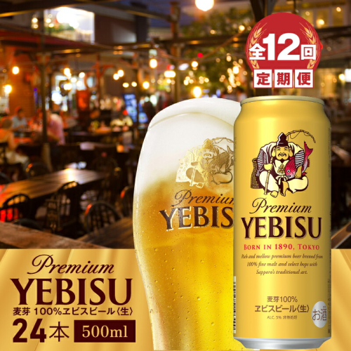 『定期便：全12回』ヱビスビール500ml×24本【300070223912】 2749060 - 北海道恵庭市