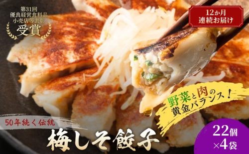 梅しそ餃子88個(22個×4袋)12か月連続お届け 餃子 冷凍餃子 冷凍ギョーザ 手作り餃子 ギョーザ 点心 中華 中華料理 惣菜 簡単調理 加工食品 静岡県 森町 2749609 - 静岡県森町