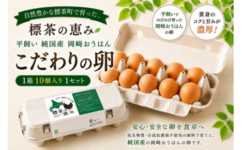 【限定50セット】標茶の恵み「平飼い 純国産 岡崎おうはん　こだわりの卵１箱 10個入り1セット」 2750002 - 北海道標茶町