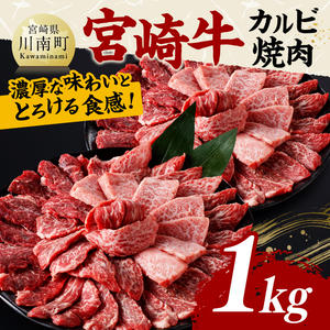 宮崎牛 カルビ焼肉 1kg 【 肉 牛肉 国産 宮崎県産 黒毛和牛 カルビ 焼肉 】 2754719 - 宮崎県川南町