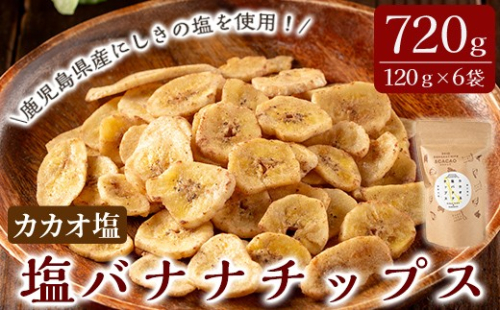 A0-251-B 錦江湾にしきの塩とカカオニブを粉末にしてまぶしたカカオ塩バナナチップス(合計約720g・120g×6袋)【かわいち国分】 霧島市 バナナチップ バナナ ばなな チップス お菓子 スイーツ 2756543 - 鹿児島県霧島市