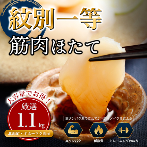 34-48 紋別一等～筋肉ホタテ　1.1kg 2761279 - 北海道紋別市
