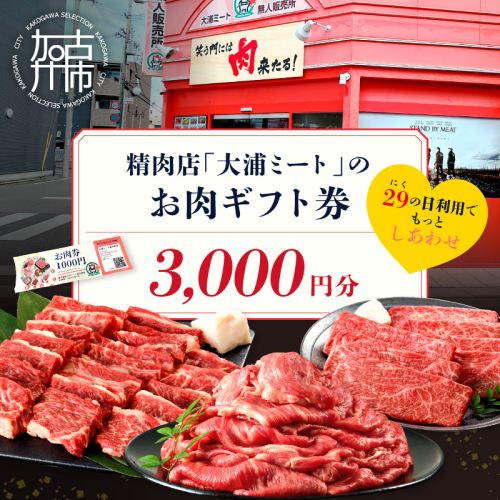 【牛肉のまち加古川】精肉店「大浦ミート」のお肉ギフト券(3,000円分)《 肉 お肉 チケット ギフト ギフト券 精肉店 加古川市 》【2601L00201】 2761390 - 兵庫県加古川市