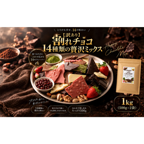【訳あり】割れチョコ １４種類の贅沢ミックス 1kg(500g×2袋)詰合せ 福袋 ご褒美 2769454 - 静岡県静岡市