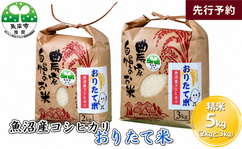 【先行予約 令和8年産】 魚沼産コシヒカリ おりたて米 （精米）5kg（2kg＋3kg） お米 2769679 - 新潟県魚沼市