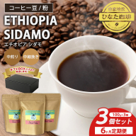 【6カ月定期便】コーヒー 豆 粉（エチオピア シダモ 中煎り 中細挽き）100g × 3個セット | ミディアムロースト ギフトBOX付き コーヒー 珈琲 自家焙煎 ひなた珈琲 幸田町 送料無料