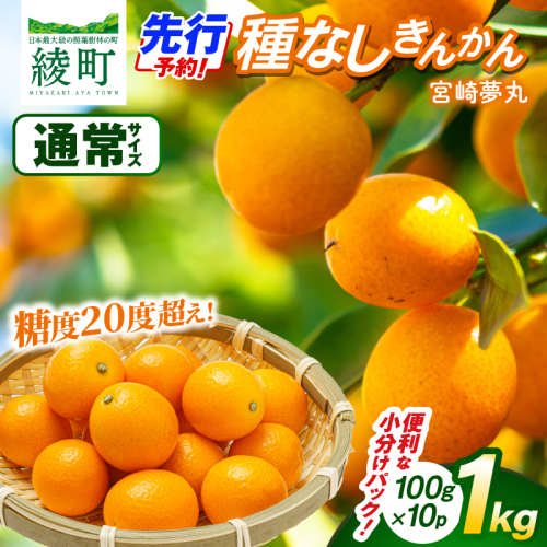 【先行予約】種なし きんかん「宮崎夢丸」 1kg （100g×10p）数量限定 種無し 果物 フルーツ くだもの 柑橘 金柑 プレミア おすすめ ギフト 贈り物 贈答 おやつ スイーツ デザート 糖度が高い 常温 産地直送 宮崎県 綾町 送料無料【JA綾町】_A0114-261 2770699 - 宮崎県綾町