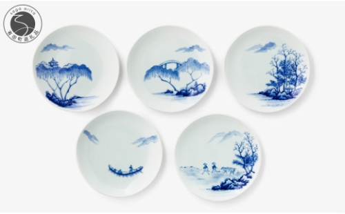 有田焼 絵変山水 銘々皿揃【深川製磁】食器 器 うつわ 和食器 銘々皿 取り皿 小皿 伝統工芸 染付 手描き 山水画 有田山水 セット aa062 2773419 - 佐賀県有田町