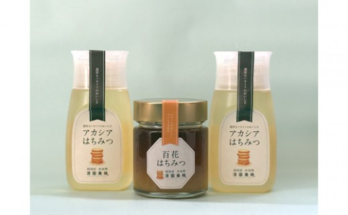 はちみつセット(アカシア300ｇ×2＆百花200ｇ)｜ はちみつ 蜂蜜 アカシア 百花 食べ比べ 人気 おすすめ 天然 純粋 国産 ギフト 贈答品 送料無料 長野県 長野市 信州 信濃 ふるさと納税 2777248 - 長野県長野市