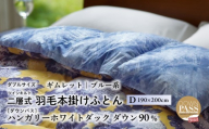 【富士新幸謹製】羽毛布団 本掛け ダブル［ギムレット・ブルー系］ ハンガリーダック ダウン90％