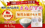 【定期便　毎月お届け6ヵ月】【令和8年10月10日以降順次発送】令和8年度産新米 国際コンンクール受賞 河内長野産米約4.5ｋｇきぬむすめ 新米 2026 精白米 無農薬 おいしい 美味しい 受賞米 水田環境鑑定士