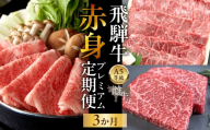 飛騨牛 A5 牝牛 赤身プレミアム 3か月定期便 ステーキ しゃぶしゃぶ すき焼き 3回 牛肉 モモ 焼肉 高級 黒毛和牛 和牛