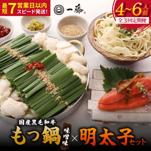 【定期便3回】もつ鍋味噌味（4～6人前）とかば田の辛子明太子 コラボセット『もつ鍋一藤×かば田』【SC016】 2788687 - 福岡県篠栗町