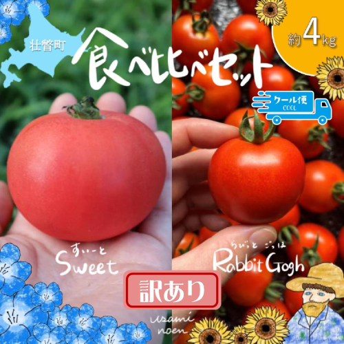 【訳あり】極旨トマトクール便 食べ比べ2種セット 北海道壮瞥町産 スイート＆ラビットゴッホ 4kg 中玉トマト SBTAJ043 2788703 - 北海道壮瞥町
