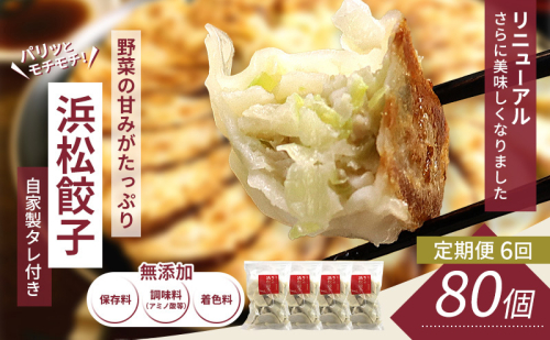 【定期便6回】浜松餃子 80個 (20個×4袋) セット 詰め合わせ 餃子のたれ 小袋 知久屋 国産 ぎょうざ 餃子 ギョーザ 冷凍餃子 冷凍ギョーザ 工場直送 ヘルシー あっさり 惣菜 中華 点心 静岡 浜松市 【配送不可：離島】 2792995 - 静岡県浜松市