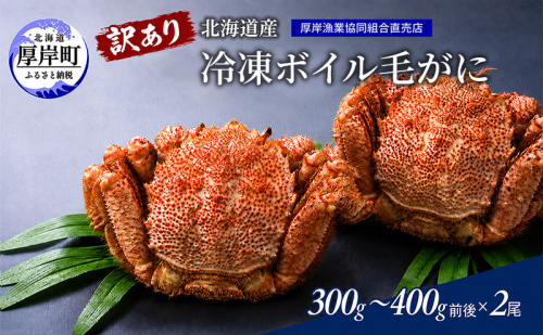 訳あり カニ 3D冷凍 北海道産 冷凍 ボイル 毛がに 300g～400g前後×2尾 【厚岸漁業協同組合】[ 毛カニ 蟹 毛ガニ カニ かに ]  2794425 - 北海道厚岸町
