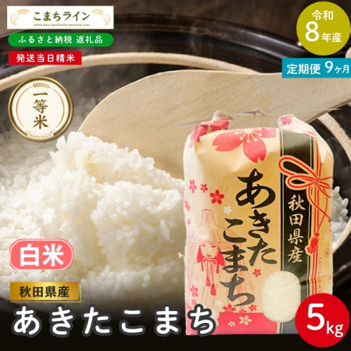 《 9回定期便 》 米 令和8年産 あきたこまち 白米 5kg×9回 秋田県産 米 一等米 ブランド米 45キロ 白米 精米 精米したて 一人暮らし 秋田 能代 能代市 送料無料 《こまちライン》 2794510 - 秋田県能代市