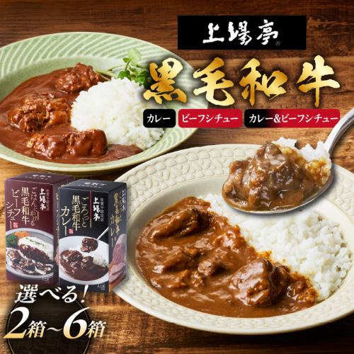 【内容量が選べる】上場亭 ごろっと黒毛和牛カレー・ごはんにかける黒毛和牛ビーフシチュー ／ 黒毛和牛 ビーフカレー デミグラスソース レトルト おかず 詰め合わせ 牛肉 肉 お肉 国産牛 高級 贅沢 本格派 濃厚 コク スパイス トマト 常温 保存食 ストック 簡単調理 時短 2795025 - 佐賀県玄海町