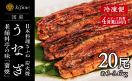 炭火焼うなぎ 蒲焼き 20尾パック 無頭《1尾約150～180g×20、約25cm、たれ18g×20個、山椒20袋》  鰻の蒲焼 ウナギ 老舗料亭の味 贈答 加茂市 日本料理きふね 蒲焼