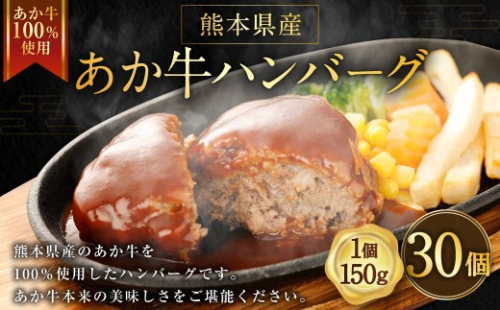 ＜ R8年熊本地震復興支援 ＞熊本県産あか牛ハンバーグ 約150g × 30個 計約4.5kg ハンバーグ あか牛ハンバーグ 牛肉 お肉 肉 ニク にく 牛 あか牛 国産 熊本県産 おかず 肉汁 冷凍 2801254 - 熊本県益城町