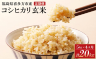 【令和8年産先行予約！】特別栽培米コシヒカリ　玄米　5kg　4か月定期便(計20kg)　[米・食味分析鑑定コンクール国際大会 特別優秀賞受賞]　【07208-0990】