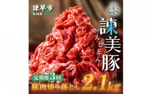【定期便 3ヶ月連続】便利な小分けパック！長崎のブランド豚 諫美豚(かんびとん)切り落とし300g×7パック 2.1kg（全3回 合計6.3kg）　野菜炒め　肉じゃが　豚汁　焼きそば　豚肉