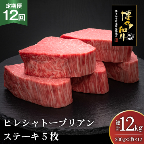 肉 博多和牛 ヒレ シャトーブリアンステーキ 200g 5枚 計 1kg 12回 定期便 総計 12kg [久田精肉店 福岡県 宇美町 um40bsi440015] 牛 牛肉 ヒレシャトーブリアンステーキ ステーキ 和牛 ソース ソース付き 冷凍 2809001 - 福岡県宇美町