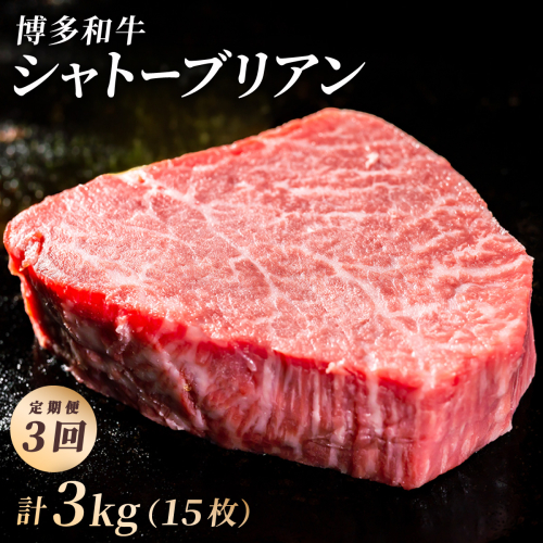 ＜3回定期便＞【博多和牛】ヒレ シャトーブリアン 200g×5枚 (ダイヤモンドカットで希少部位を堪能)｜牛肉 久田精肉店 黒毛和牛 ステーキ 冷凍【HD046】 2809008 - 福岡県篠栗町