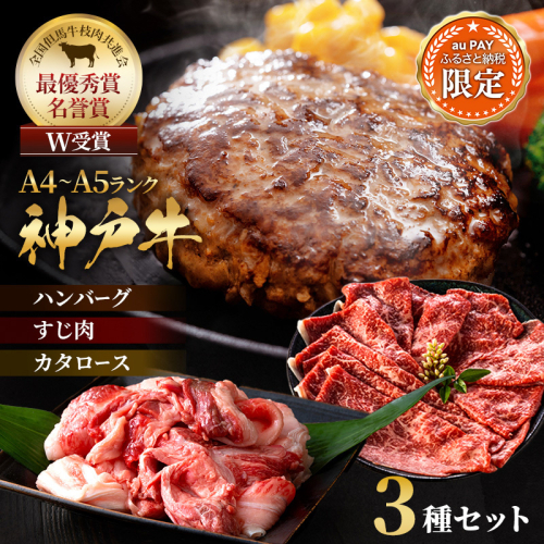 【三太郎の日限定】神戸牛 福袋 100％ 生ハンバーグ 100g × 4個 すじ肉 600g 200g × 3P すき焼き 200g セット 詰め合わせ A4ランク A5ランク 牛肉 牛 お肉 肉 ブランド牛 和牛 神戸ビーフ ハンバーグ すき焼き肉 惣菜 国産 冷凍 小分け 2809358 - 兵庫県加西市