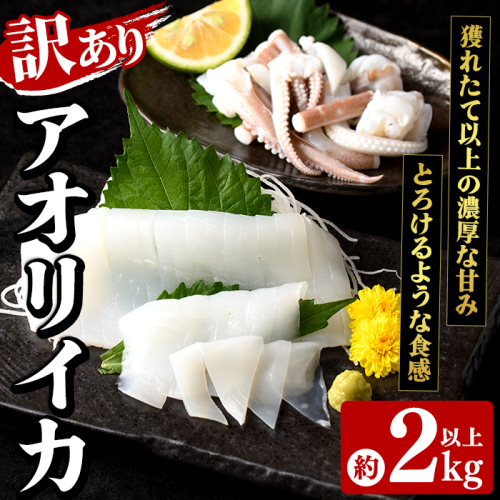 訳あり！アオリイカ(約2kg以上・3～8杯) 鹿児島県 阿久根市 いか イカ 烏賊 魚介 海鮮 海産物 冷凍 お刺身 お造り 真空パック 新鮮 おつまみ 晩酌 酒の肴 【さるがく水産】akn028-55 2809456 - 鹿児島県阿久根市