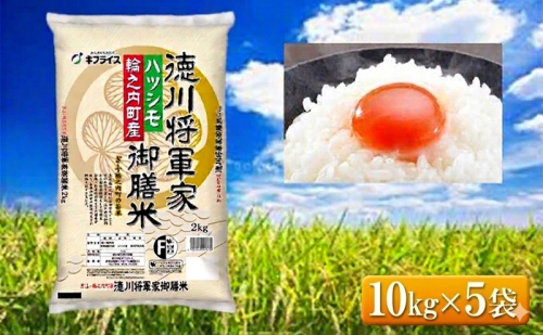 7年産 岐阜県産 ハツシモ （徳川将軍家御膳米） 10kg×5袋 5個口でお届け  米 コメ 精米 白米 大粒 おいしい ごはん おにぎり お弁当 岐阜県 輪之内町 2810477 - 岐阜県輪之内町