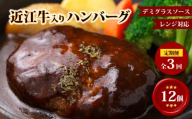 【レンジ対応可】 近江牛 入り ハンバーグ 近江牛の旨味溶け込むデミグラス 12個×3回 3ヶ月定期便