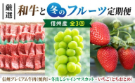 【3回定期便】信州プレミアム牛肉と冬のフルーツ定期便（信州プレミアム牛肉（焼肉）・冬出しシャインマスカット・いちご「とちおとめ」）｜【小田切牧場／JA信州うえだ／BERRY PLANTS FACTORY】ぶどう 葡萄 大粒 焼肉 BBQ 信州プレミアム牛 いちご とちおとめ 果物 フルーツ 生食 甘い 人気 頒布会 長野 信州 東御
