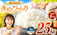 【定期便3回】R8年産 白米 きぬひかり 25kg | お米 米 こめ おこめ 精米 キヌヒカリ 25キロ 国産 国産米 くまもと 熊本 熊本県 玉名市 玉名