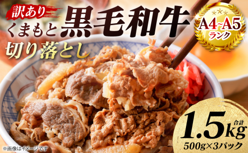 【訳あり】 【A4～A5ランク】 くまもと黒毛和牛 切り落とし 1.5kg （500g×3パック） 和牛 牛肉 お肉 黒毛和牛 牛肩 バラ 冷凍 炒め物 すき焼き しゃぶしゃぶ おかず 熊本県 八代市 2817462 - 熊本県八代市