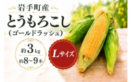 【先行予約】とうもろこし ゴールドラッシュ Lサイズ 約3kg 約8～9本 岩手県岩手町産 スイートコーン トウモロコシ とうきび コーン 野菜 夏野菜 産地直送 2027年発送