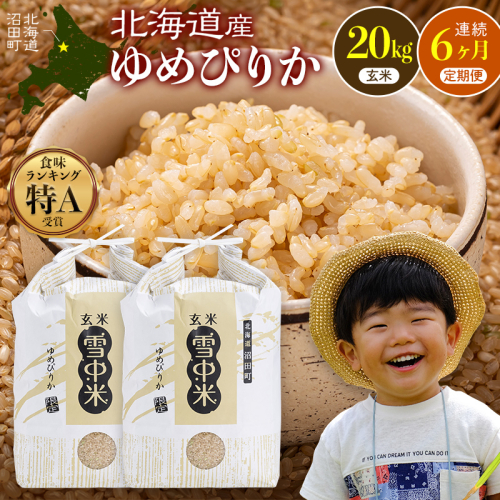 令和8年産【定期便6ヶ月】ゆめぴりか 玄米 20kg（10kg×2袋） 【3月発送】開始 雪冷気 籾貯蔵 雪中米 北海道 nr-3589 2819499 - 北海道沼田町